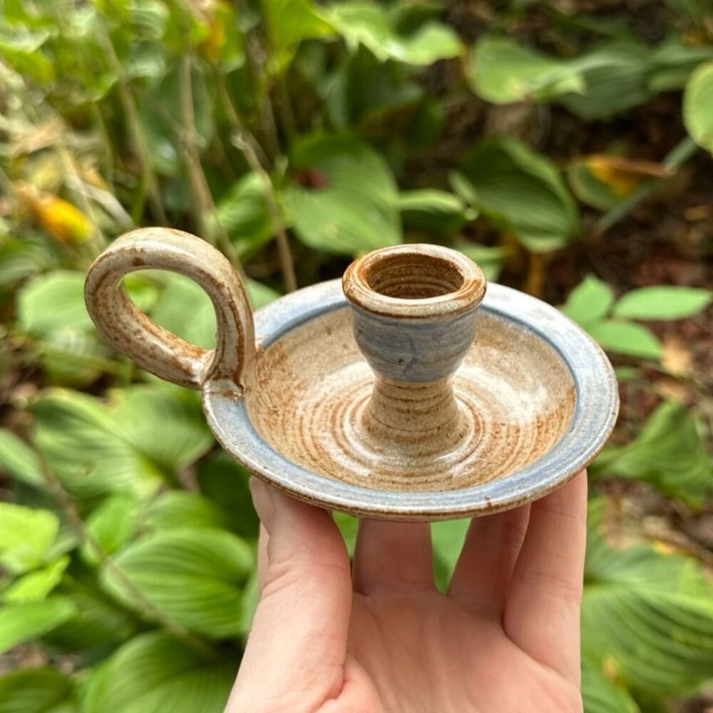 Stoneware Chamberstick Candle Holder Handmade Studio Pottery